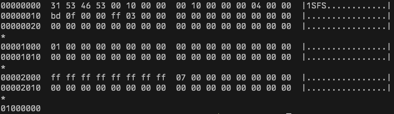 Hexdump showing filesystem metadata
